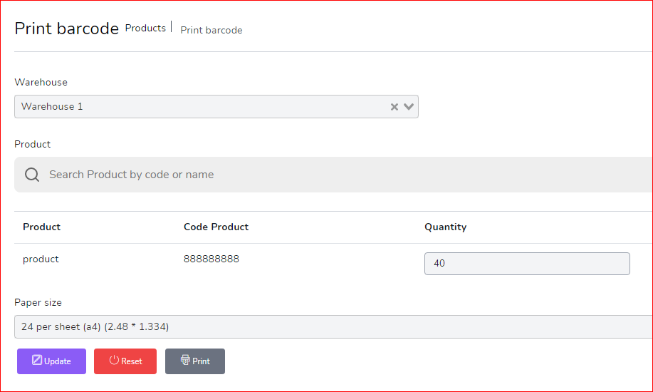 Print Barcode Page