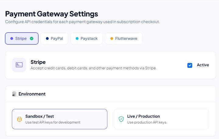 Payment Gateway Settings
